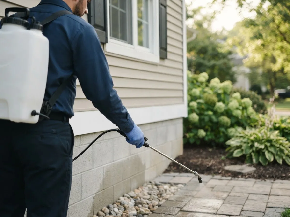 Pest control technician inspecting a home in Alma, WV